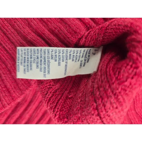 American Eagle Sweater Womens L Cable Knit V-Neck Pink Eagle Logo NEW - Image 5