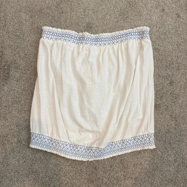 Anthropologie large Breezy Tube top linen embroidered smocked TS 3530 - Image 7