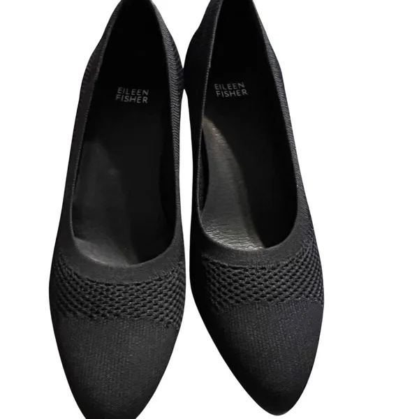 Eileen Fisher Gabby Pumps Womens 8 Black Stretch Knit Pointed Block Kitten Heel‎ - Image 2