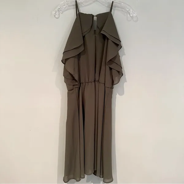 Miami Halter Ruffle Top Dress Women's Large‎ Olive Green Elastic Waist Flowy - Image 7