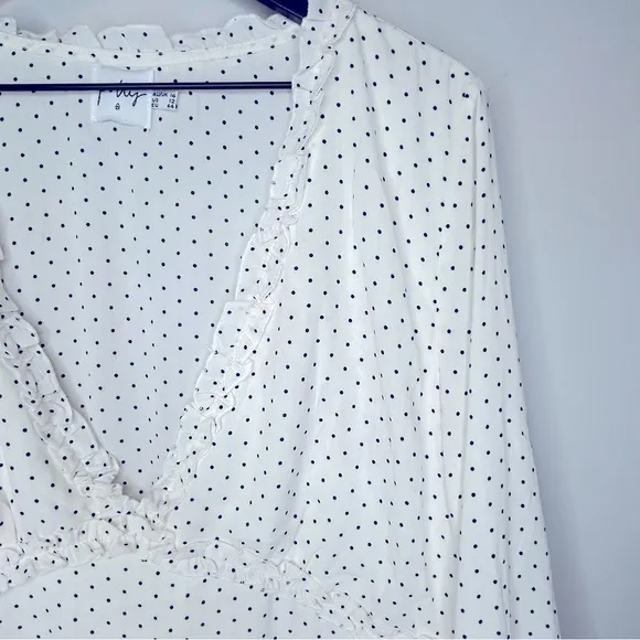 Polly Black and White Polka Dot‎ V-Neck Tiered Dress Size 12 - Image 4