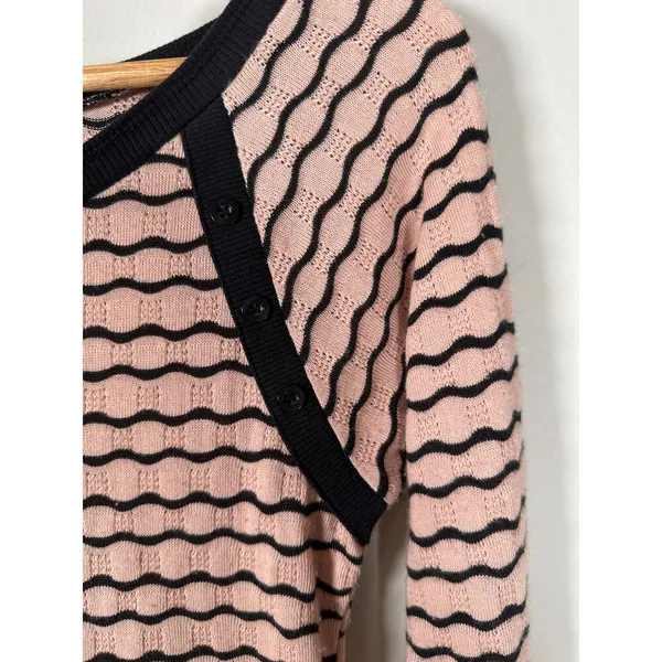 Free People Wavy Stripe Pointelle Peplum Long Sleeve Top‎ Size S Peach Black - Image 2