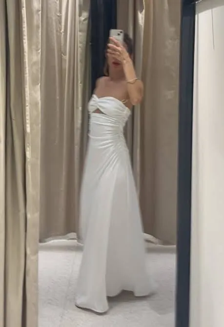 Zara Elegant White Strapless Ruched Evening Gown Dress - Image 2