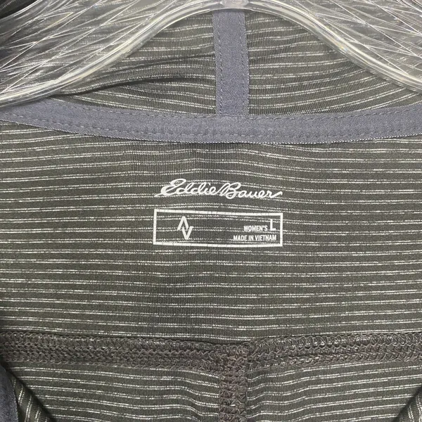 Eddie Bauer Shirt Womens Large Gray Stripe Hoodie Performance Tee Pullover - Image 2