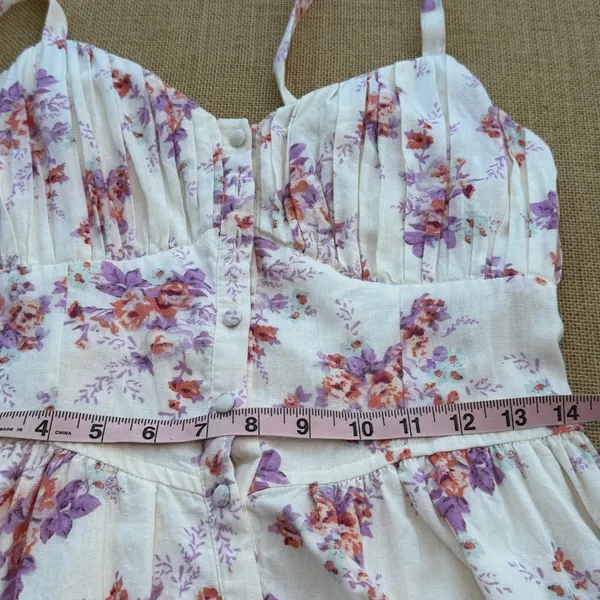 And Now This Women’s Floral Sweetheart Mini Dress Medium Cottagecore Linen Blend - Image 6