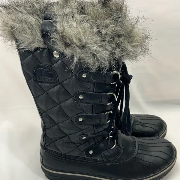 Sorel Tofino Quilted Snow Boots Women 8 Black W/Fur Waterproof Skiing Aspen Vibe - Image 3