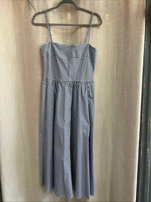 Navy White Striped Midi Dress Spaghetti Strap Size L - Image 4