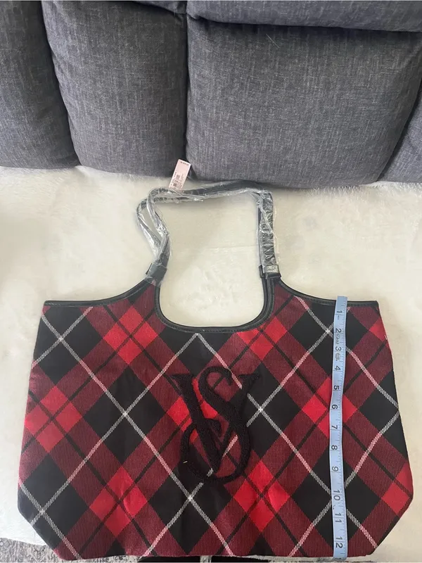 Plaid Tote Bag with Monogram Accent - Image 6