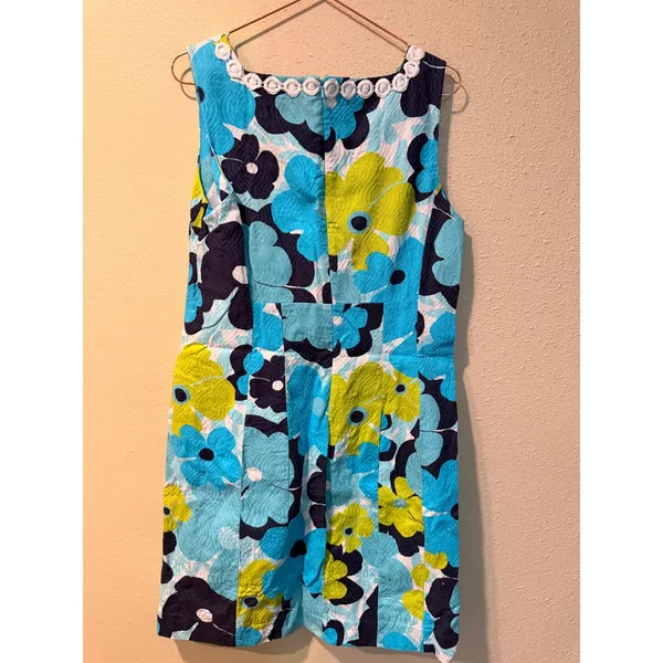 Lilly‎ Pulitzer Dress Women 6 Blue Floral 92862W Seersucker Lace Shift Preppy - Image 8