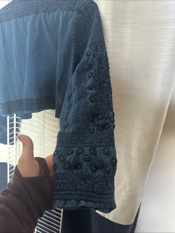Soft Surroundings Navy Embroidered Open-Front Cropped Jacket - Image 3