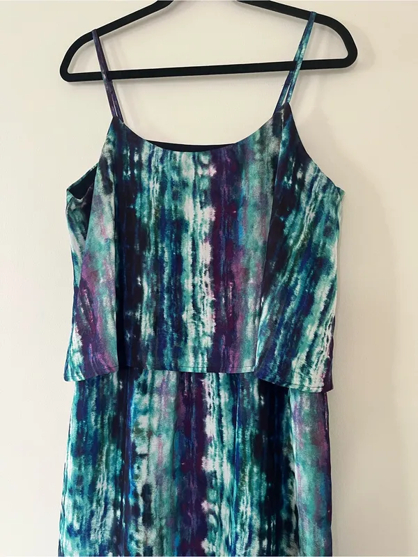 Blue Purple Abstract Maxi Dress Large Resort Beach Vacation Tropical Watercolor - Image 2