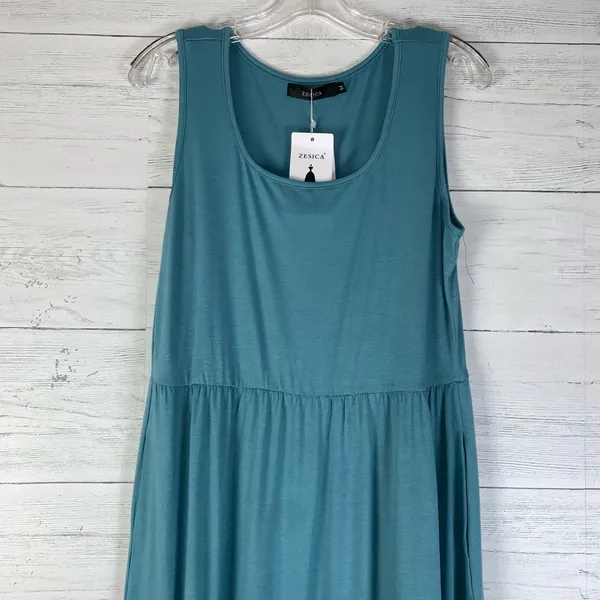 Zesica maxi dress blue sage sleeveless size M sundress with pockets - Image 2