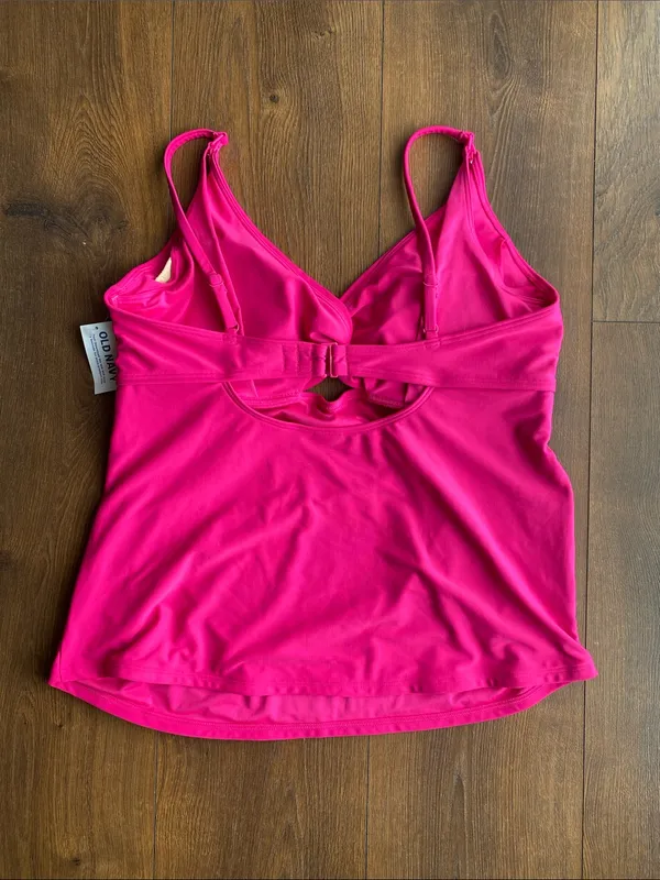 NWT Old Navy Nursing Bright Pink Tankini Swim Top with Ruched Sides L - Image 3