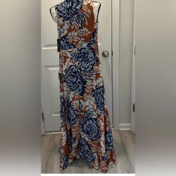 Lulu's Navy and Brown Floral Wrap Maxi Dress - Image 5