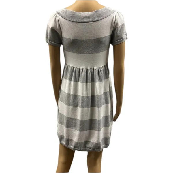 Pink Rose Premium Quality Grey White Striped Short Sleeve Knit Mini Dress Large - Image 3