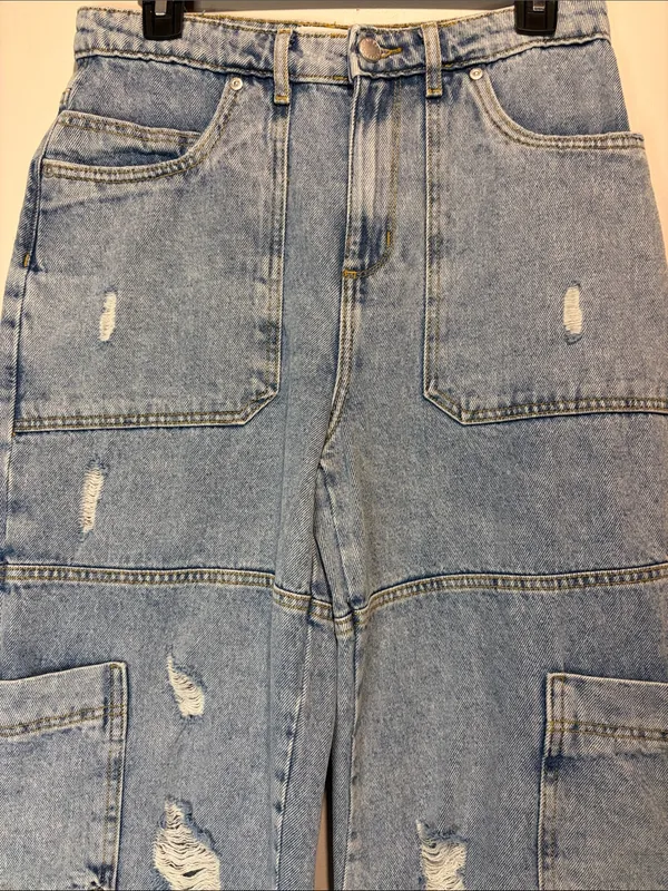 Avec Les Filles RIOU High Rise Wide Leg Cargo Jeans Tunnel Destructed Wash SZ 27 - Image 10