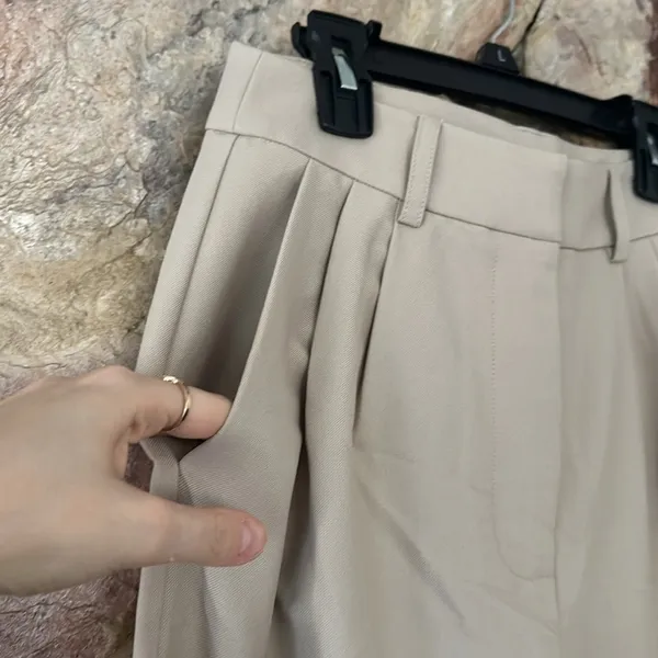 Commense Solid Wide Leg Pants Without Belt size small Tan - Image 3