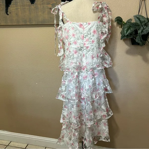 Lulus Endlessly Gorgeous White Floral Burnout Tie-Strap Midi Dress Size XL NWT - Image 6