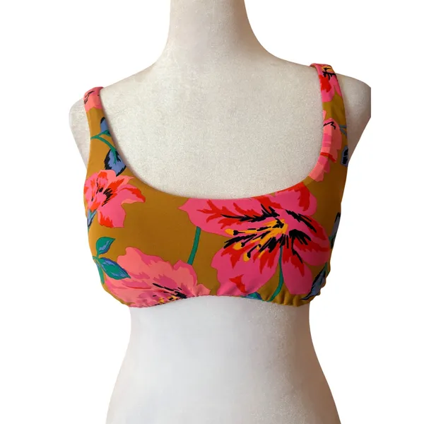Billabong‎ Bikini Top Womens Medium Yellow Floral Excellent Scoop Neck XT301BBE - Image 2