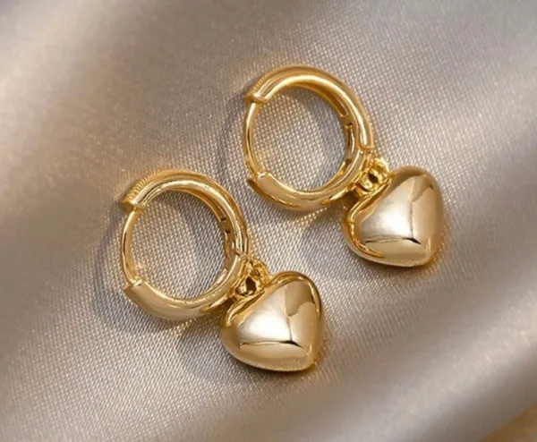 18K Gold Plated Love Heart Dangle Drop Earrings for Women - Image 3
