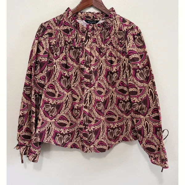 Strut & Bolt Get Familiar‎ Brown Floral Smocked Ruffle Neck Blouse Sz S NWT - Image 2