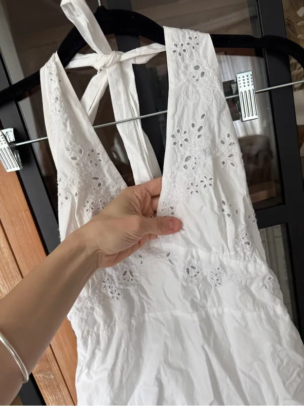 Zara eyelet mini dress embroidered halter neck adjustable open back vneck - Image 4