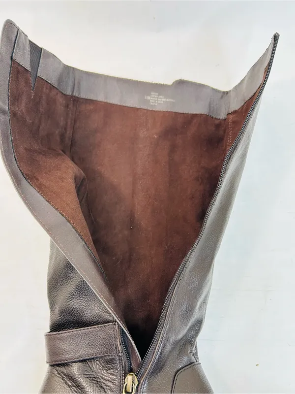 Isola Dark Brown Leather Riding Boots, Stacked Heels, Brass Buckles, size 9.5 - Image 6