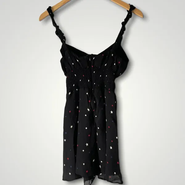 Black Elyse Patriotic Color Star Ruffle Strap Fit & Flare Mini Dress - Image 8
