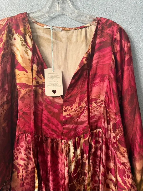 Women's Red & Brown Maxi Dress - Flowing V-Neck Boho Style nwt - Image 4