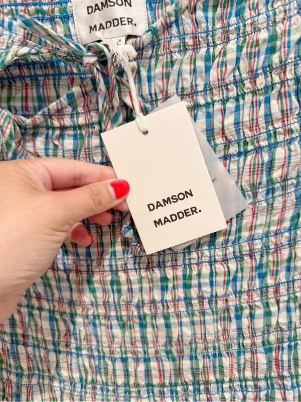 DAMSON MADDER NWT Ebba Smocked Midi Dress in Picnic Blue Check Cottagecore US 2 - Image 8