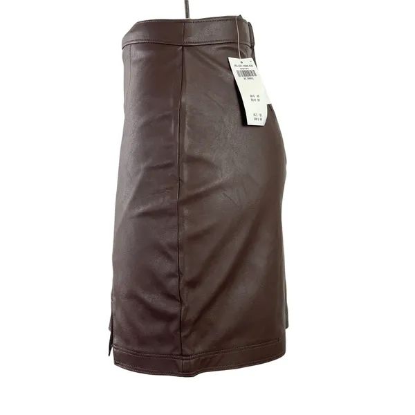 NEW Abercrombie & Fitch Brown Faux Leather Vegan Slit Pencil Mini Skirt Size XS - Image 2