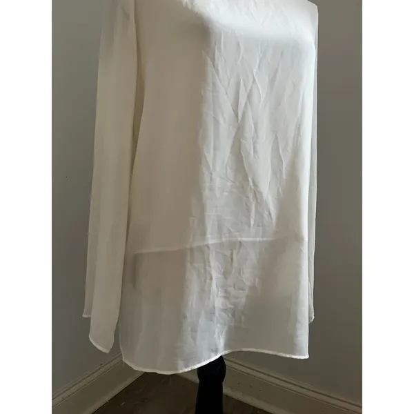 Ann Taylor Layered Hem Long Sleeve Blouse Small White Ivory‎ Office Chic Capsule Airy Sheer - Image 2