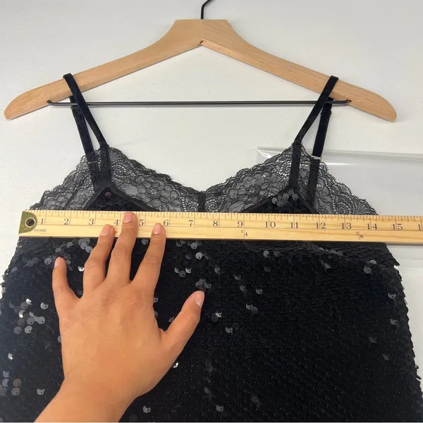 Guess Liu Velvet Sequin Stretch Black Lace Slip Mini Dress NWT‎ Size XS - Image 15