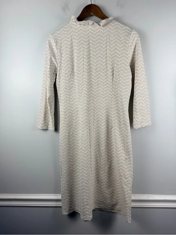J. McLaughlin Dress Durham Catalina Cloth 3/4 Sleeve Stretch Tan Women sz medium - Image 6