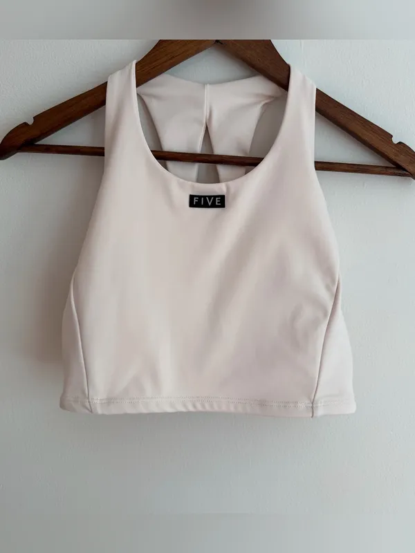 FIVE Dancewear High Neck Longline Sports Bra Crop Top Off White Black Small S - Image 7