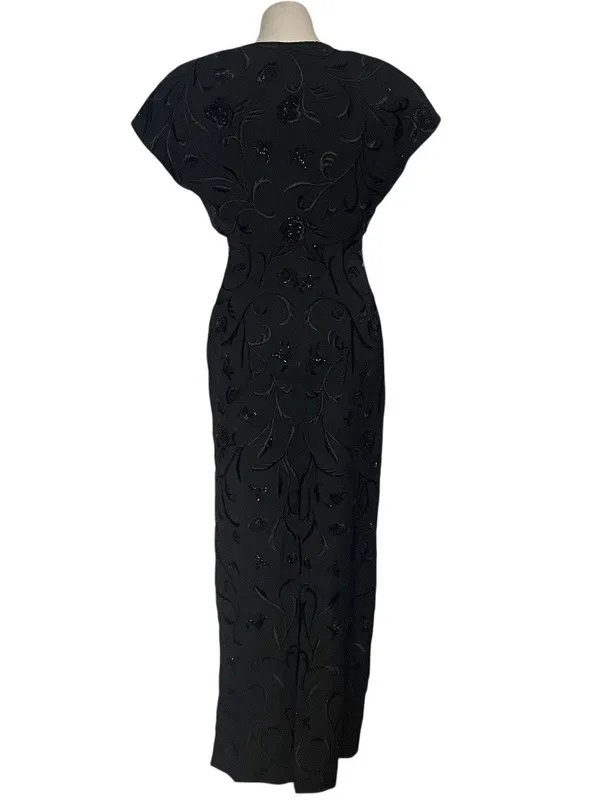 CARMEN MARC VALVO Black Beaded Evening Gown & Bolero Jacket Size 6 - Image 3