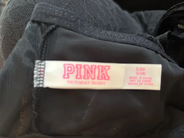 Pink Victoria’s Secret Black Lacey Bralette Sz L-DD Underwire Padded Logo Bar - Image 5