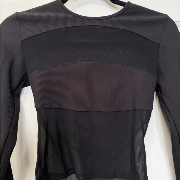 Edikted Black‎ Ribbed Long Sleeve Mesh Crop Top Size Medium - Image 2