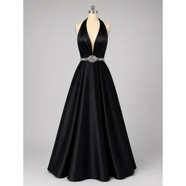 NWT Sherri Hill 51588 Black Halter Ball Gown Beaded Waist Dress Size 4 $598 - Image 3