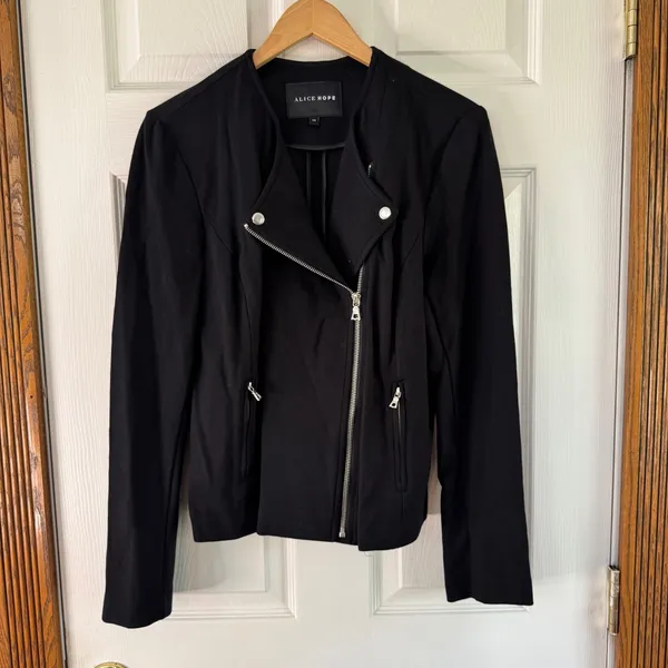 Alice Hope Moto Jacket Black Zip Up Blazer Career Office Fitted‎ Size M - Image 5