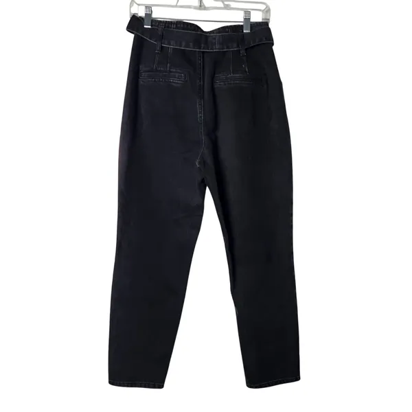 White Fox Black Denim Tapered Leg Button Fly High Rise Belted Ankle Jeans Medium - Image 2