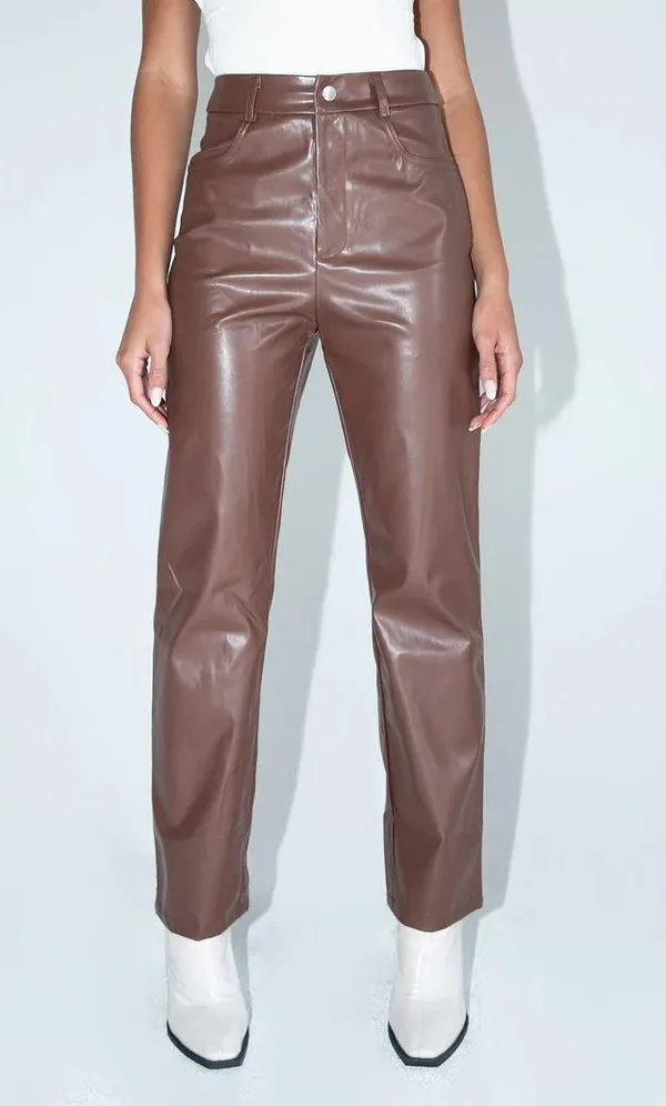 Princess Polly Vegan Leather Pants Brown - Image 3
