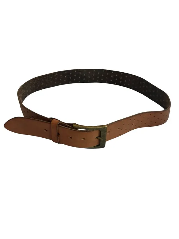 100% Leather Brown Belt Perforated Hole Detail Versatile Everyday Luxury - Image 5