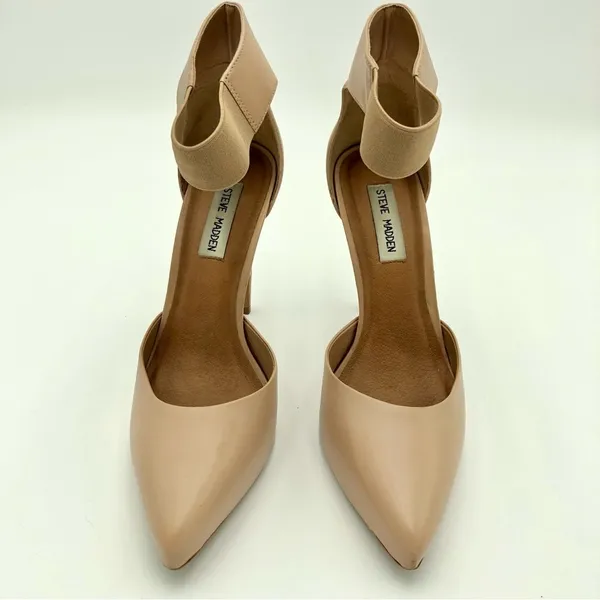 Steve Madden Tan Flutter Pump Ankle Strap Leather and Elastic Heels Size 10 - Image 2