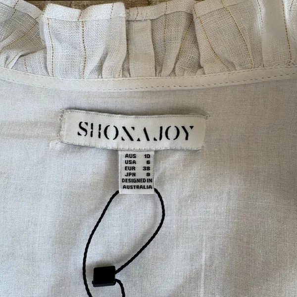 Shona Joy Holden Wrap Dress White Gold Lurex Linen Size 6 - Image 4