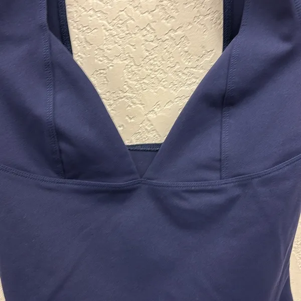 Free People Navy Blue Fitted Plunge Neck Cap Sleeve Top Size S - Image 2