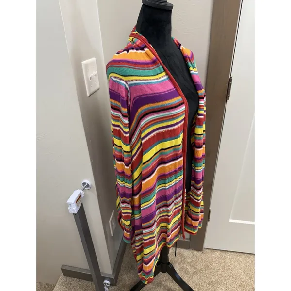 LAUREN RALPH LAUREN Rainbow Serape Blanket Open Front Linen Blend Cardigan OSFM - Image 2
