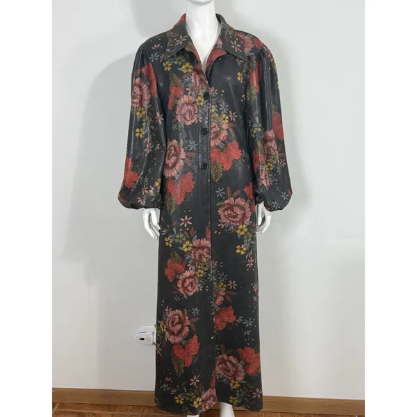 TOV Los Angeles Womens Floral Faux Leather Maxi Coat Dress Duster Jacket Size 38 - Image 4