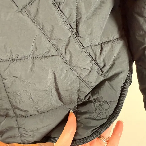 Roxy Womens Black Quilted Grid Puffer Jacket Funnel Neck Full Zip Sporty Sz S - Image 10