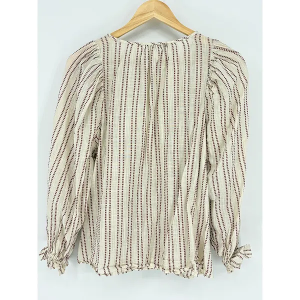 Elizabeth and James Blouse Womens Small‎ Ivory Burgundy Pintuck Peasant Top Boho - Image 6